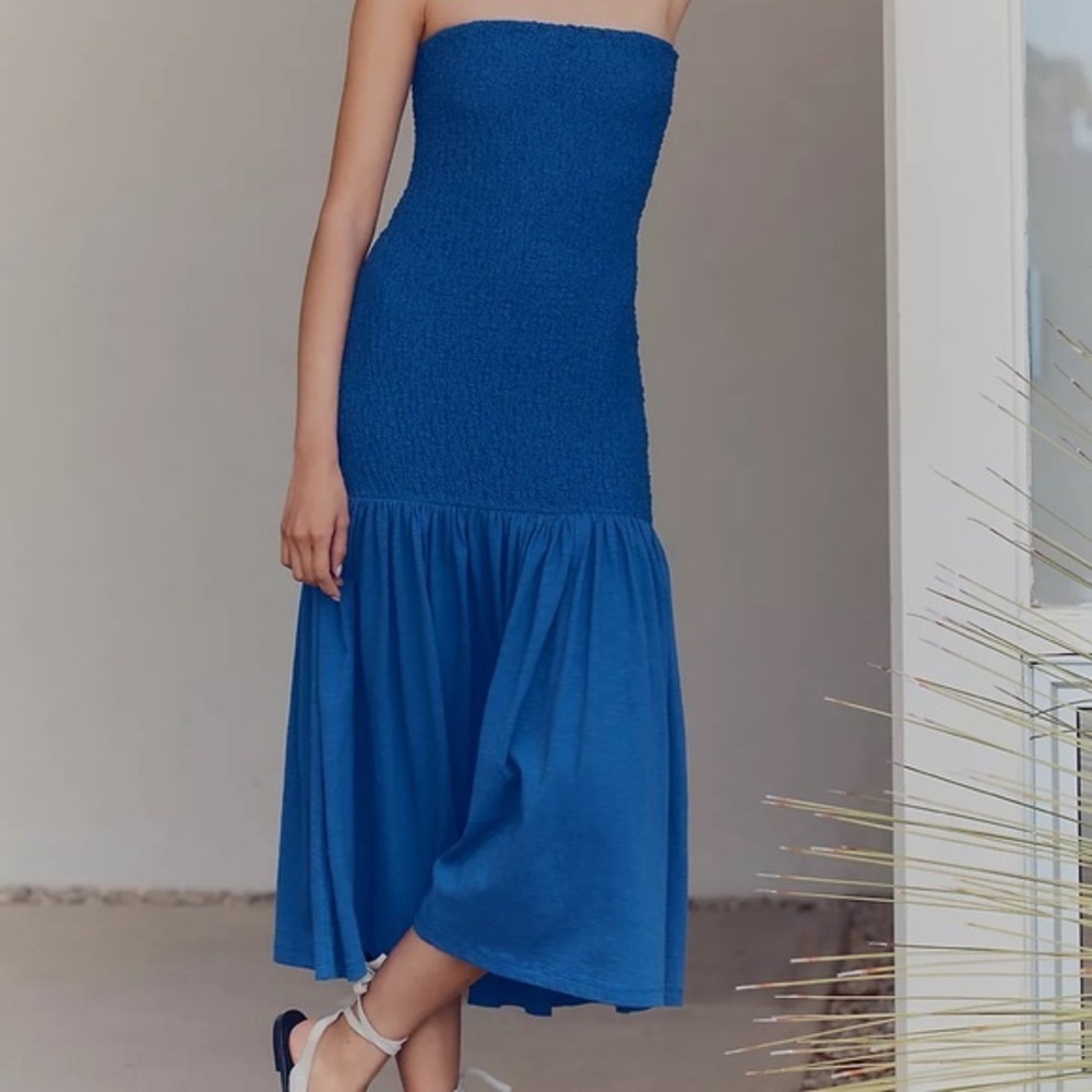 Anthropologie Celandine Strapless Popcorn Midi Dress